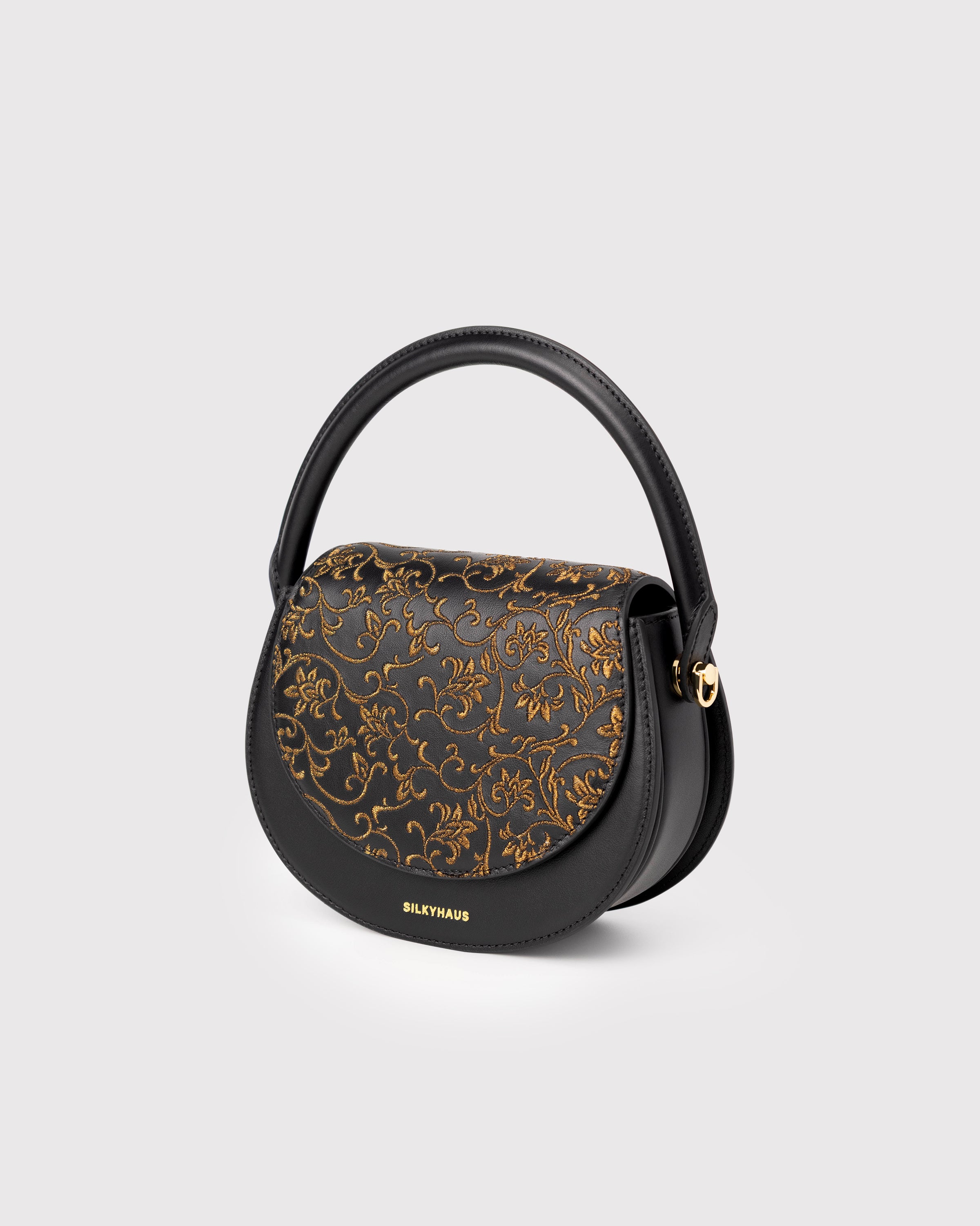 Black Embroidered Leather Bag