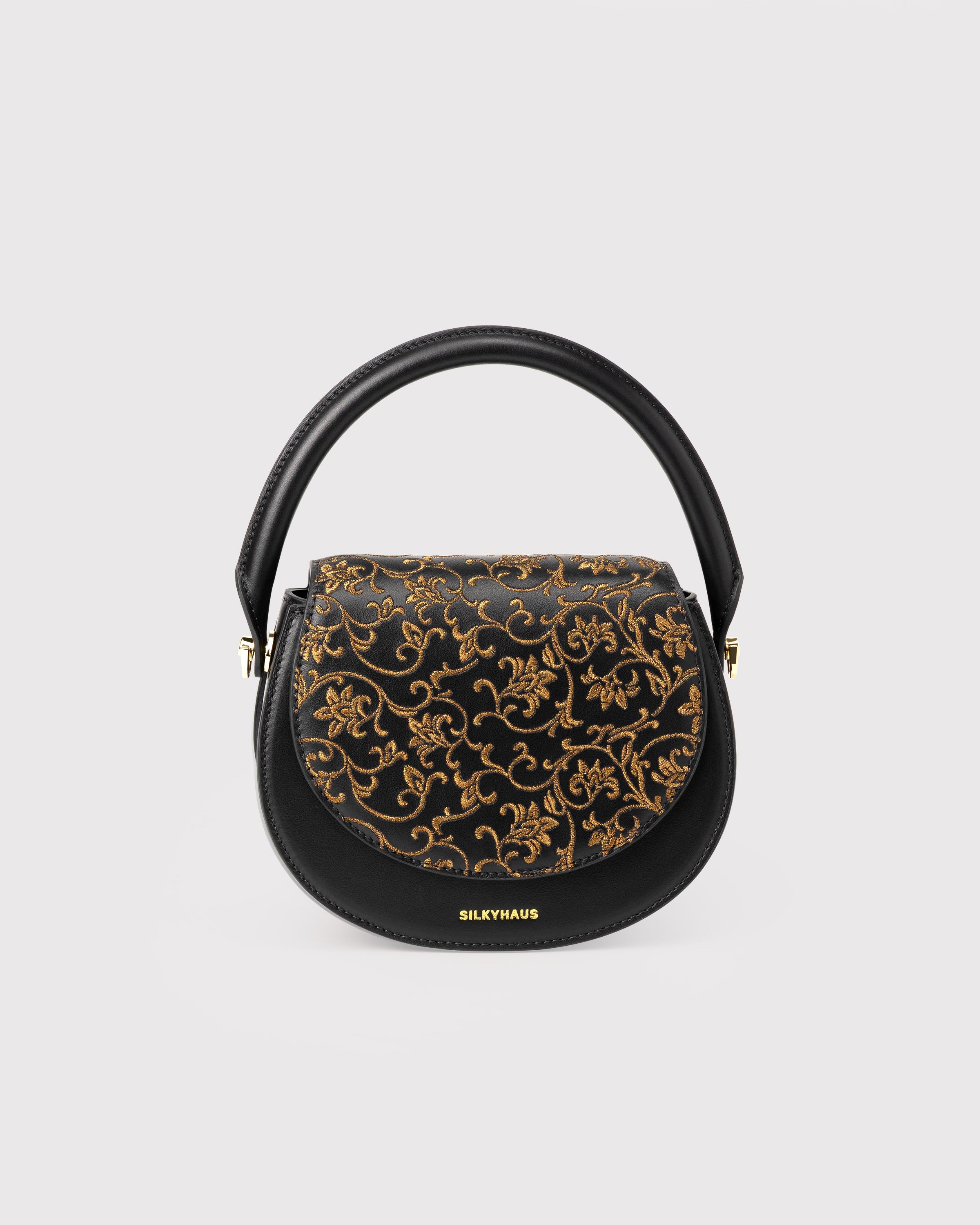 Black Embroidered Leather Bag