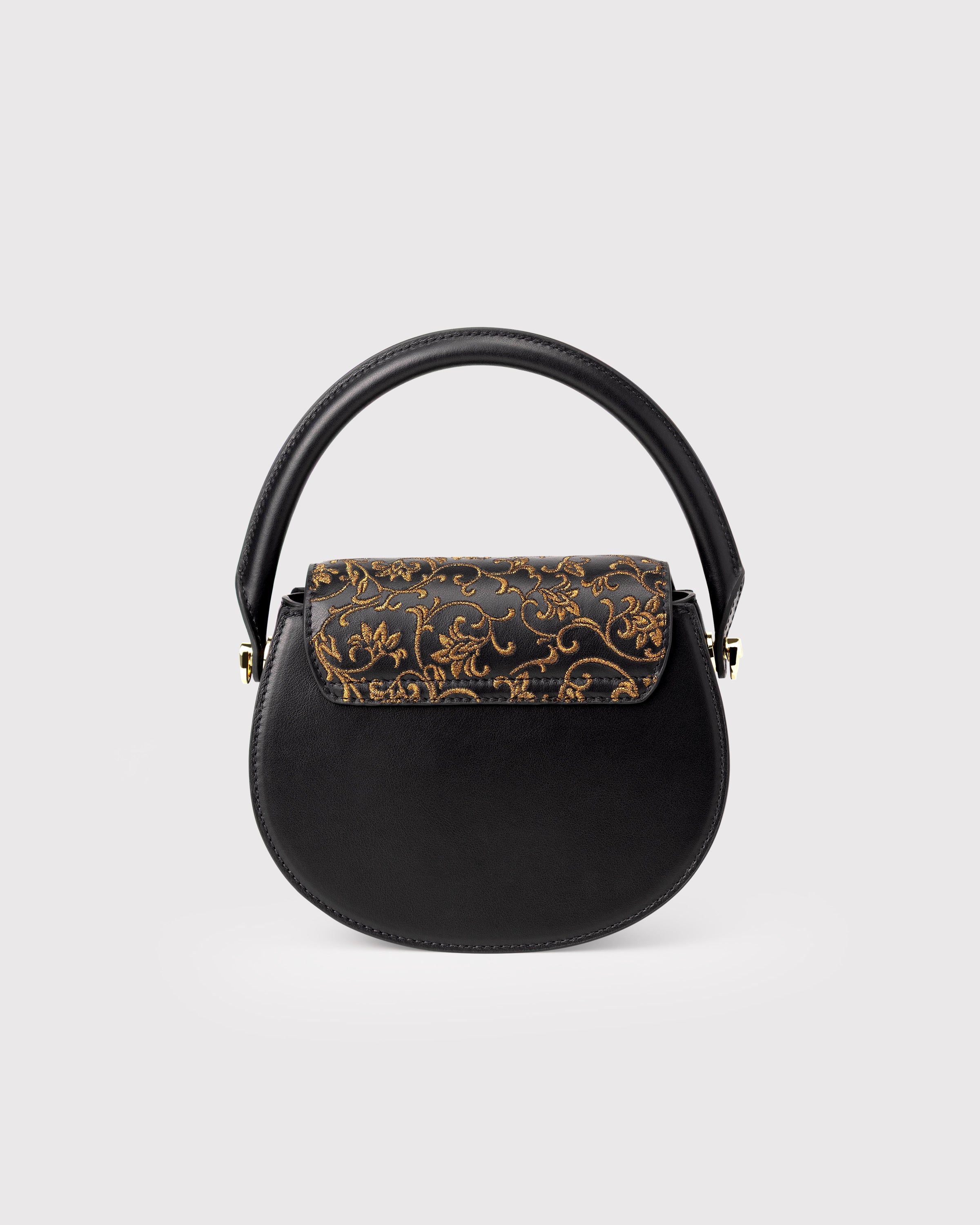 Black Embroidered Leather Bag