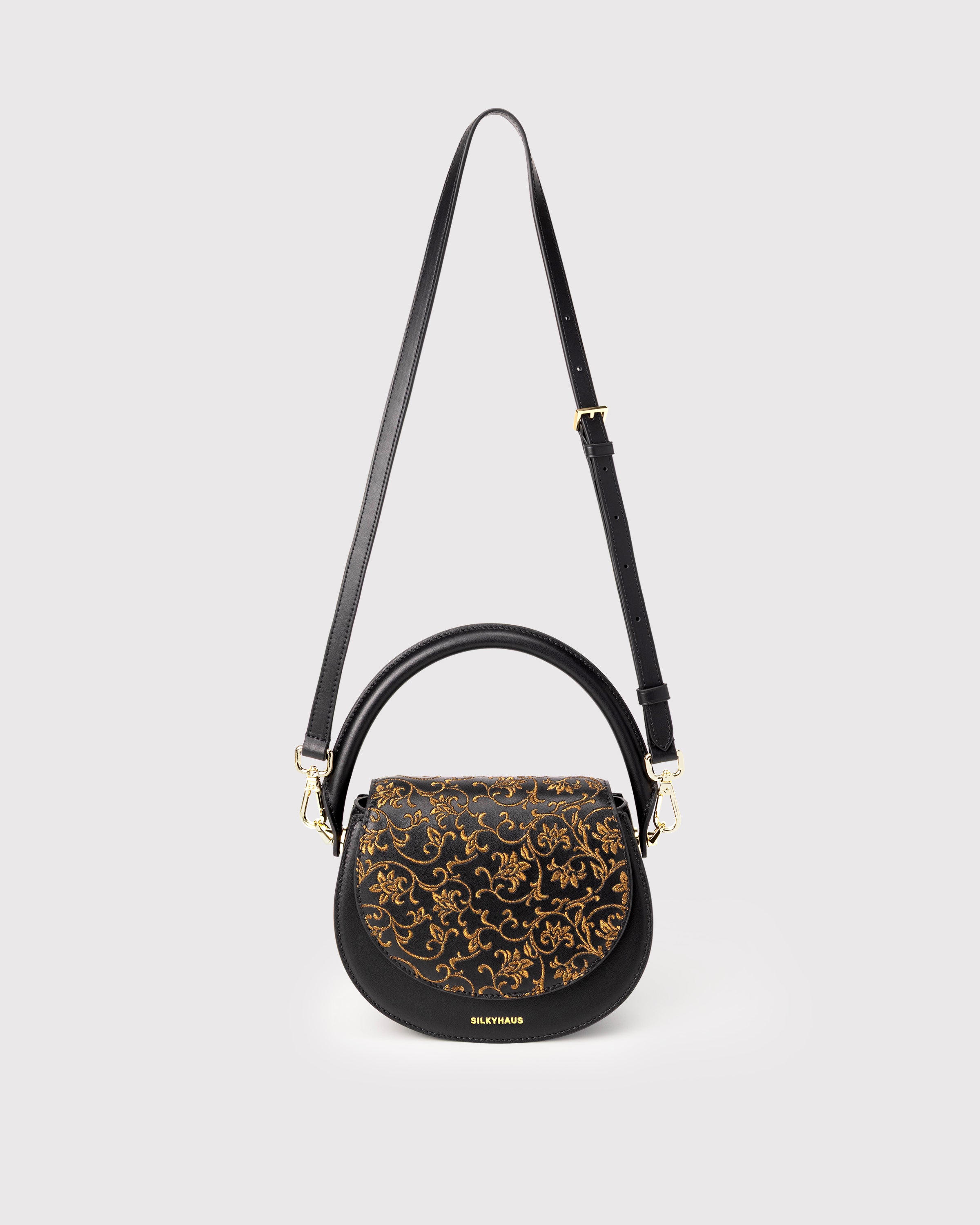 Black Embroidered Leather Bag