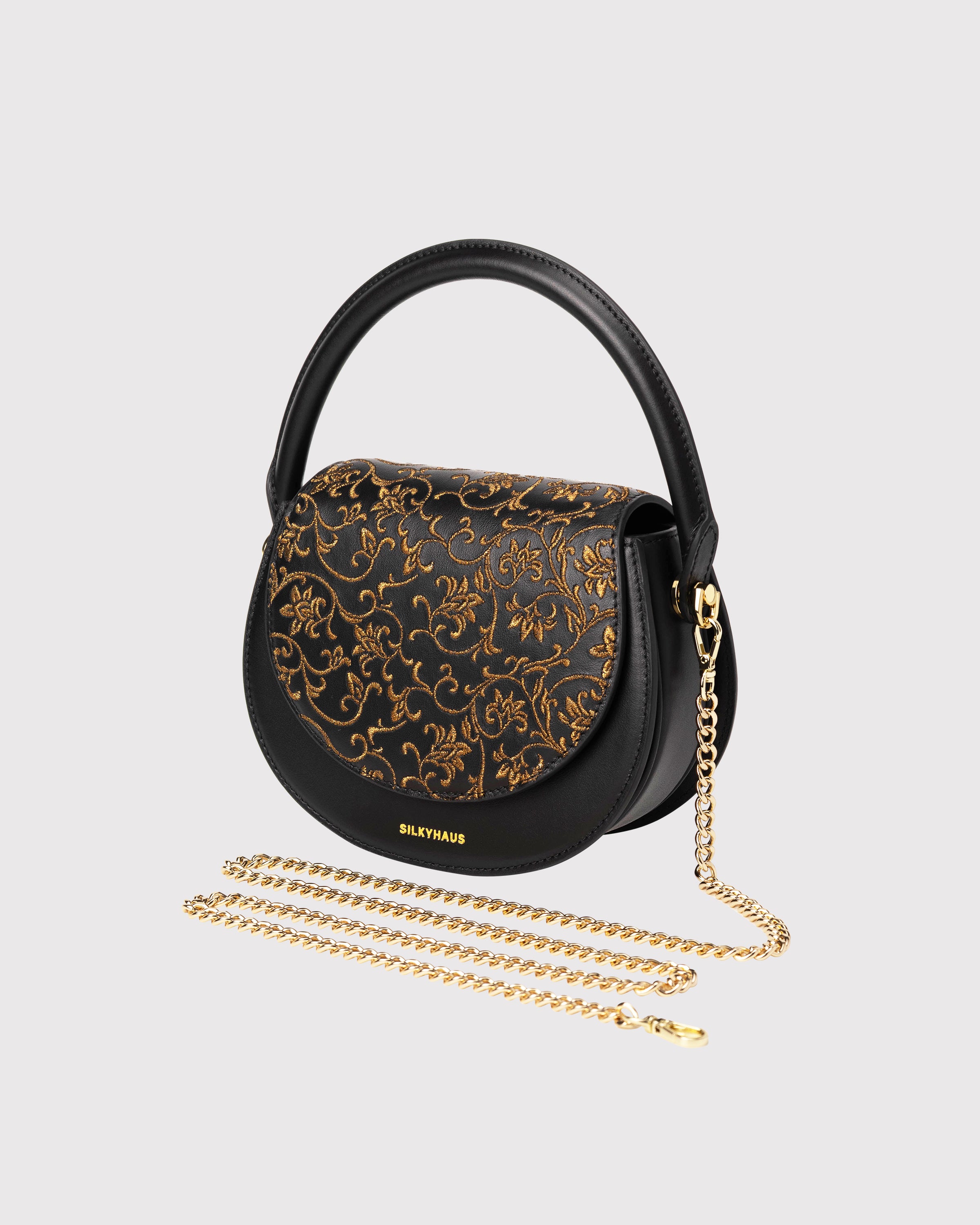 Black Embroidered Leather Bag