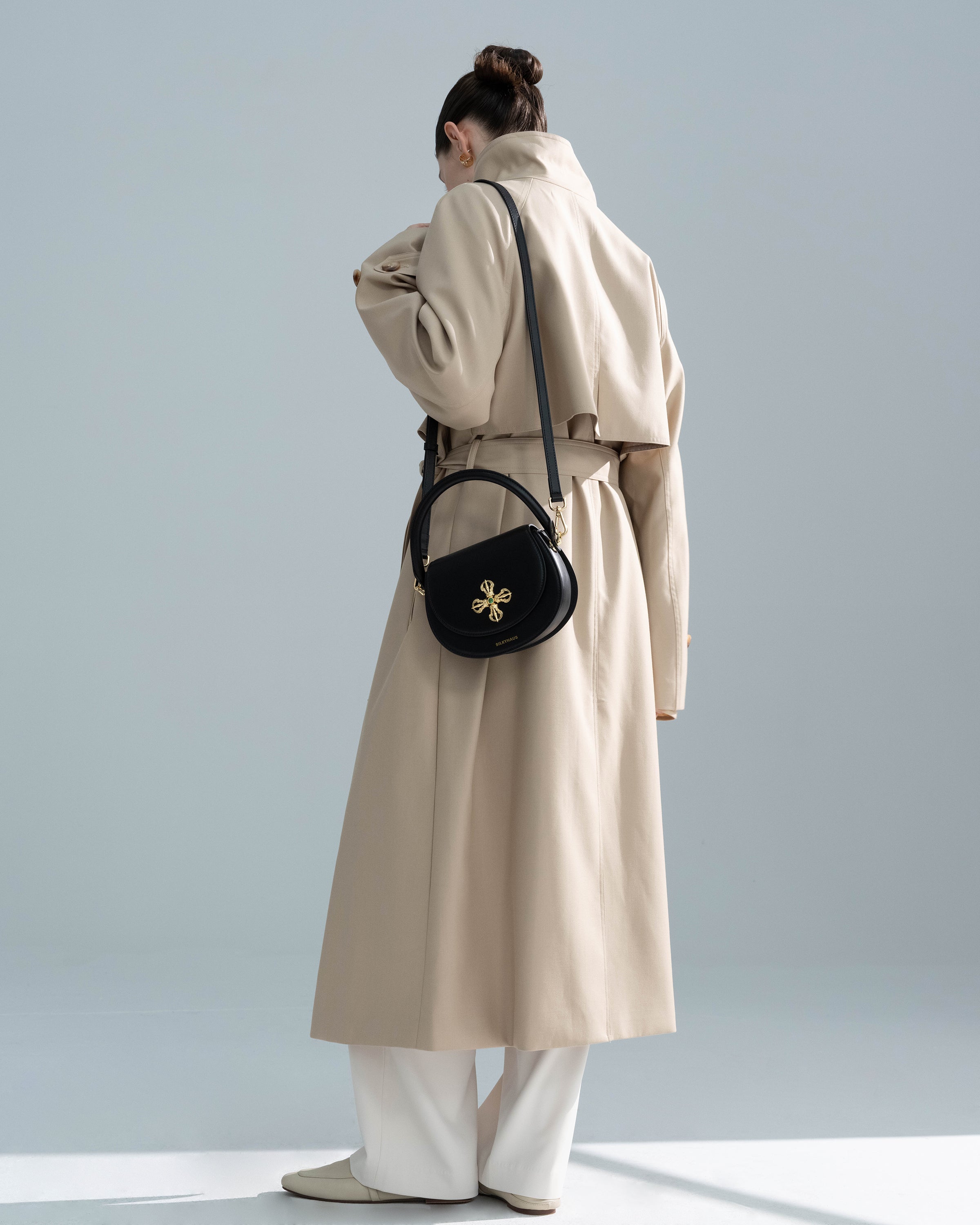 Black Leather Crown Handbag