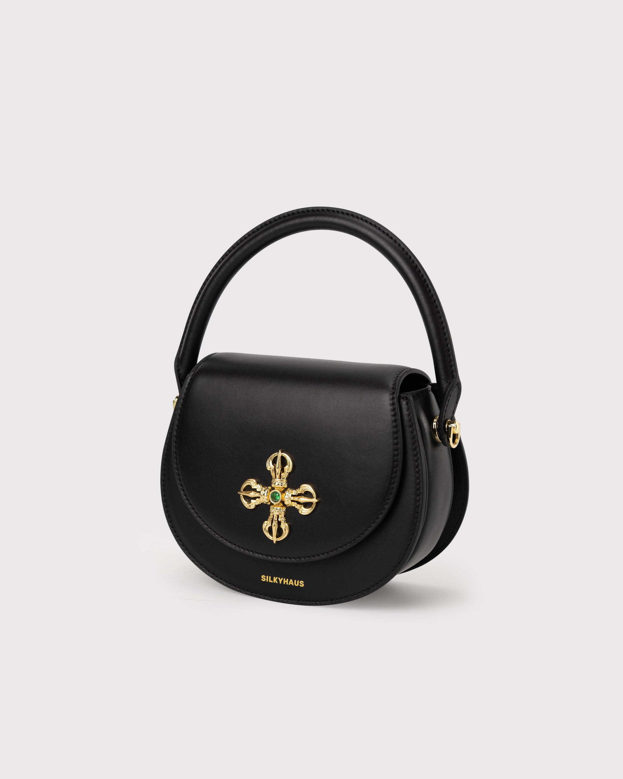 Black Leather Crown Handbag