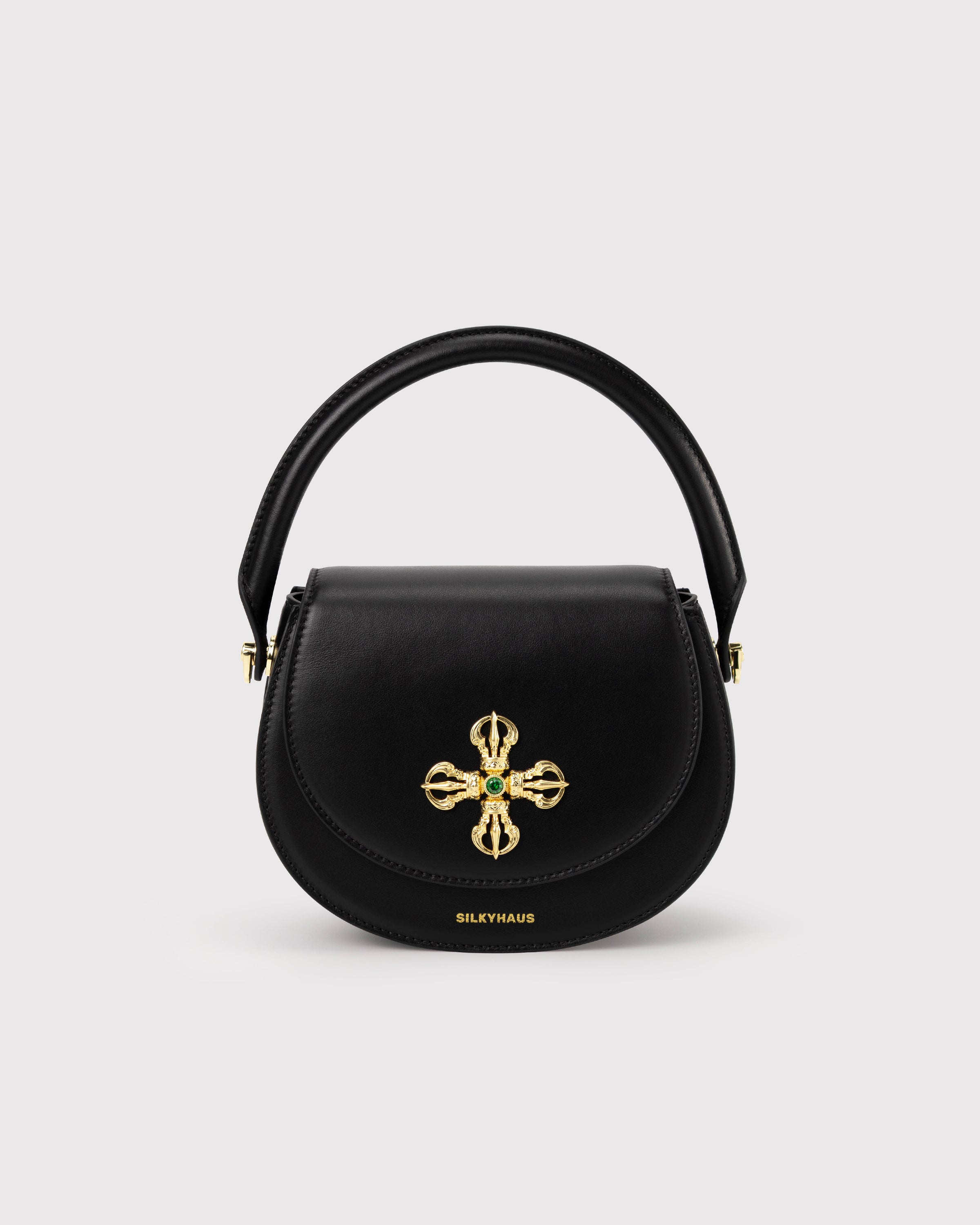 Black Leather Crown Handbag