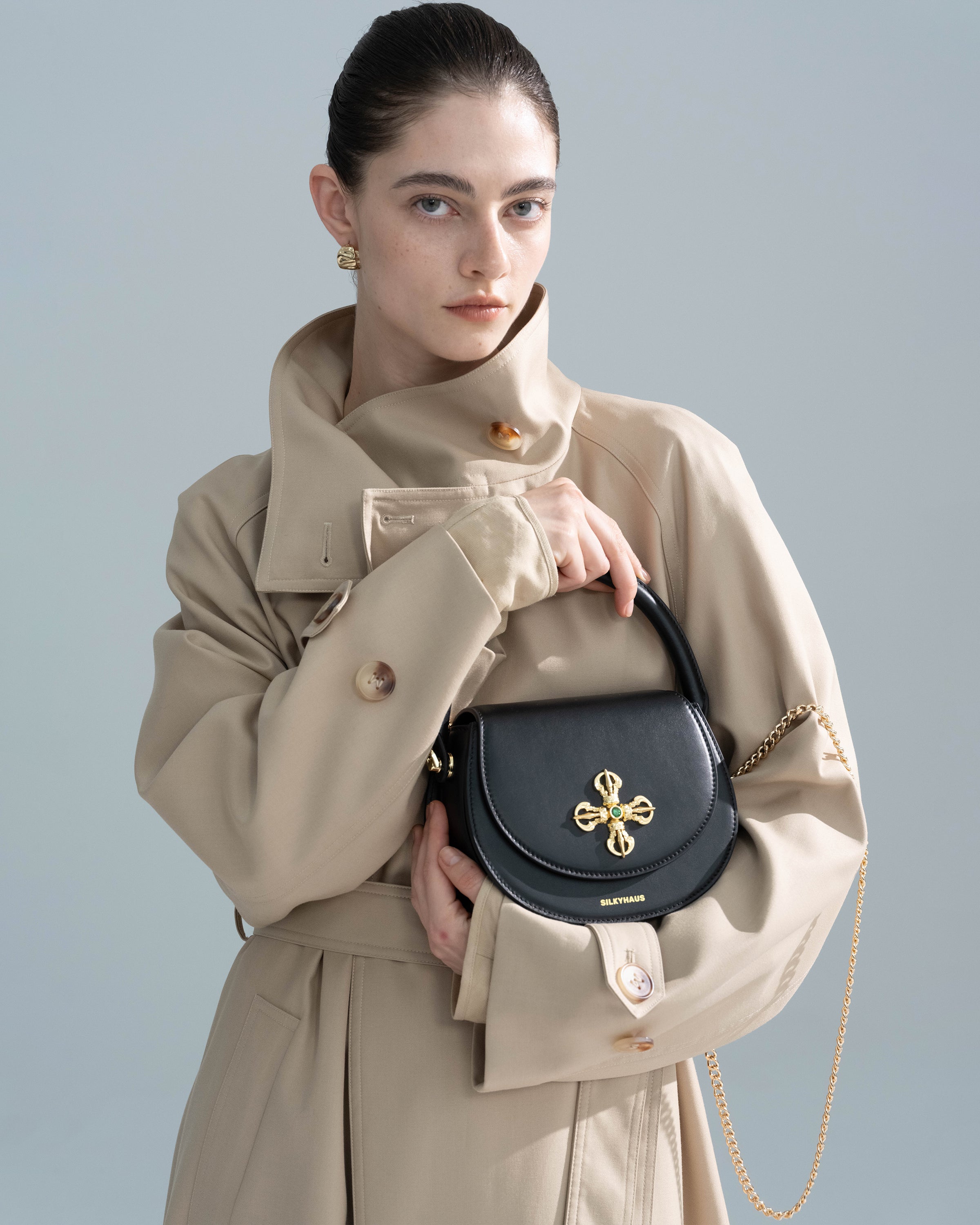 Black Leather Crown Handbag