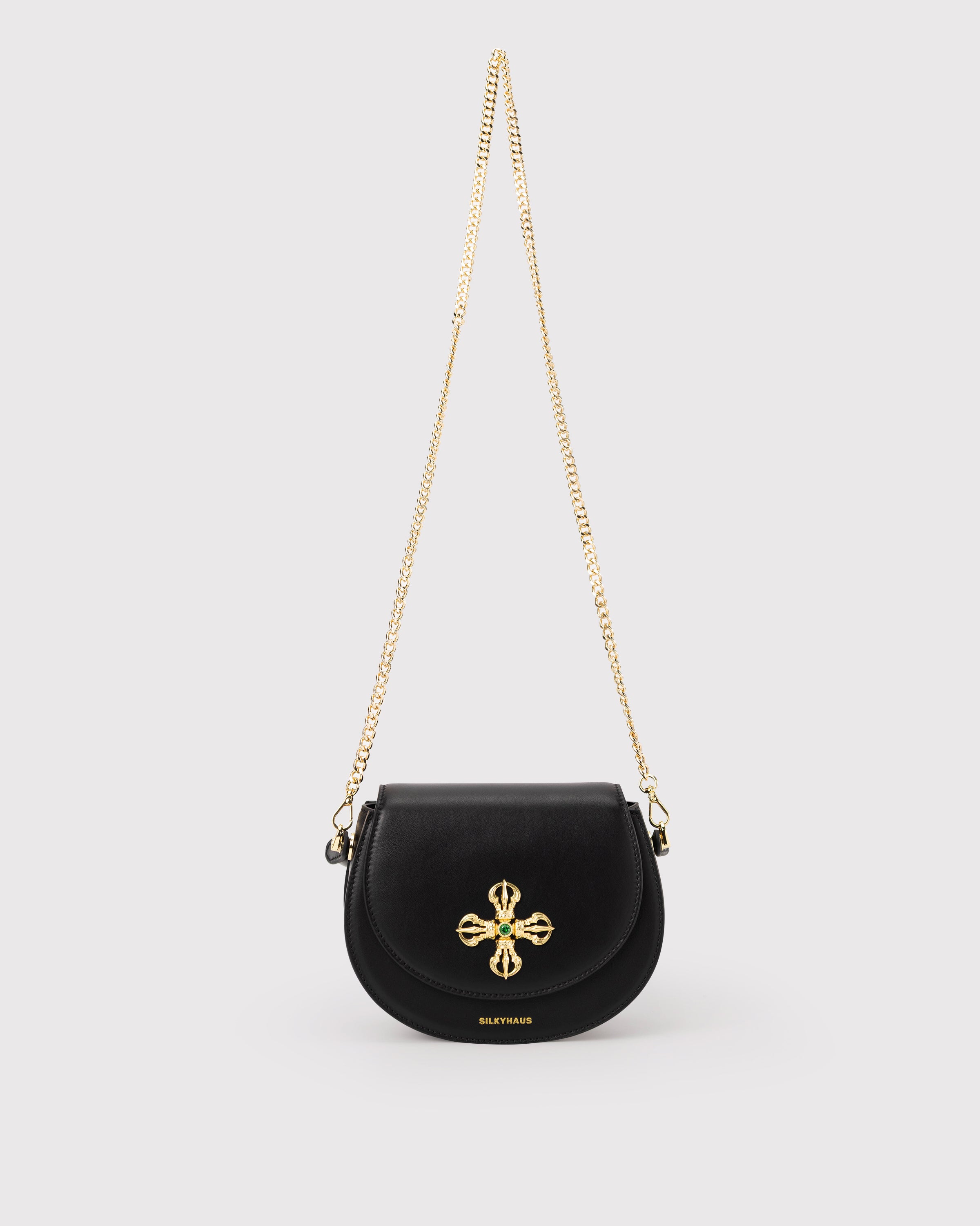Black Leather Crown Handbag
