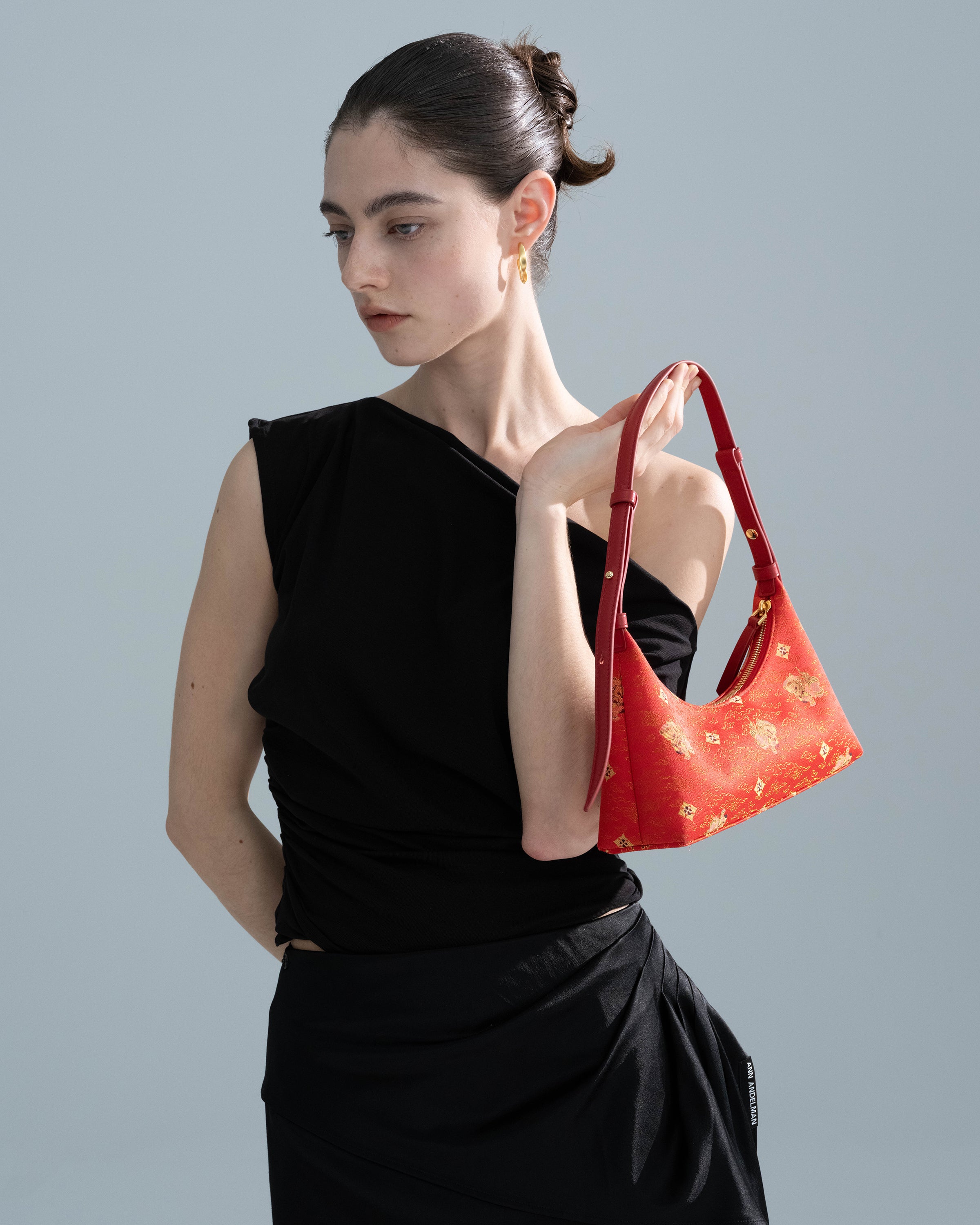 Brocade Leather Hobo Handbag