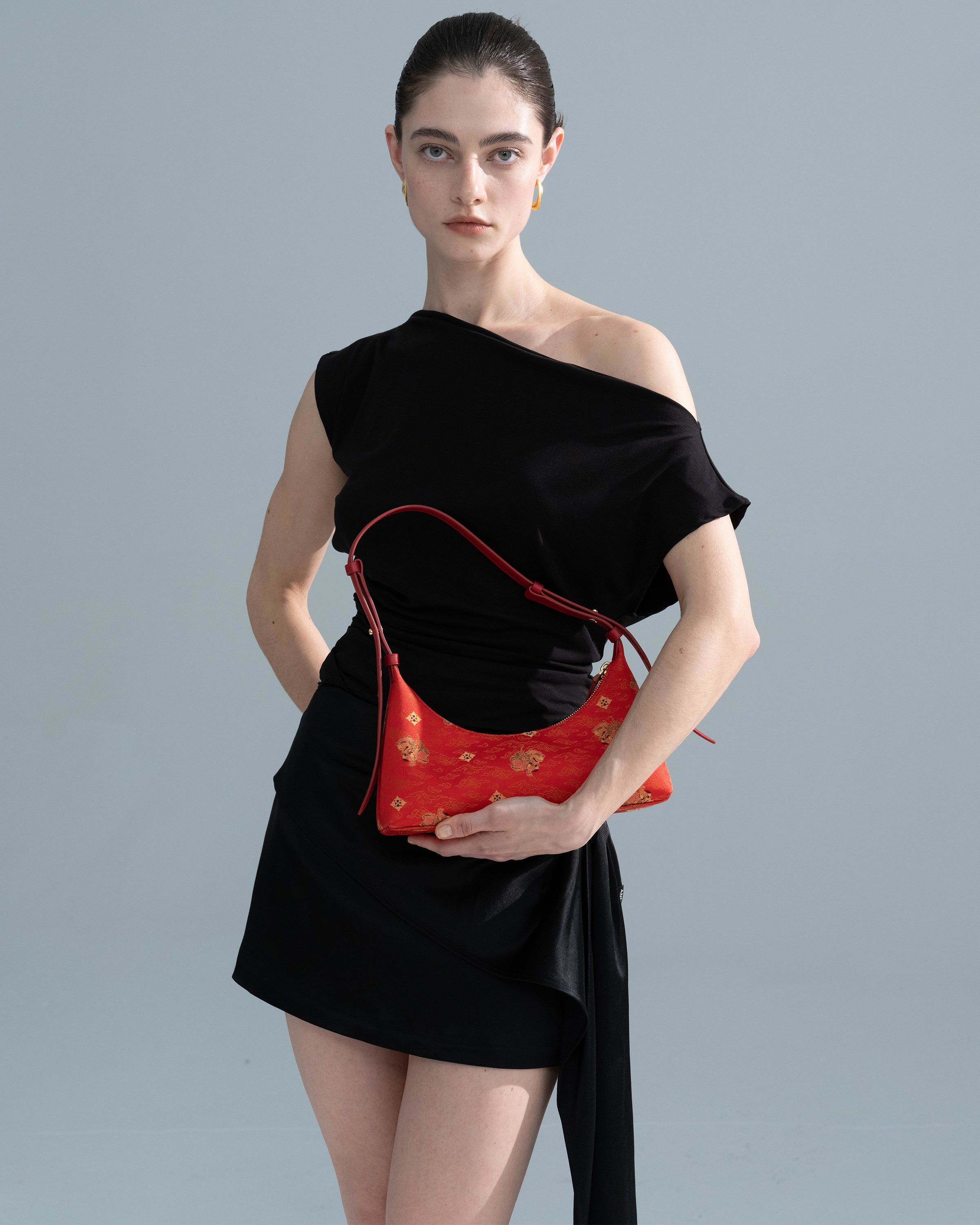 Brocade Leather Hobo Handbag