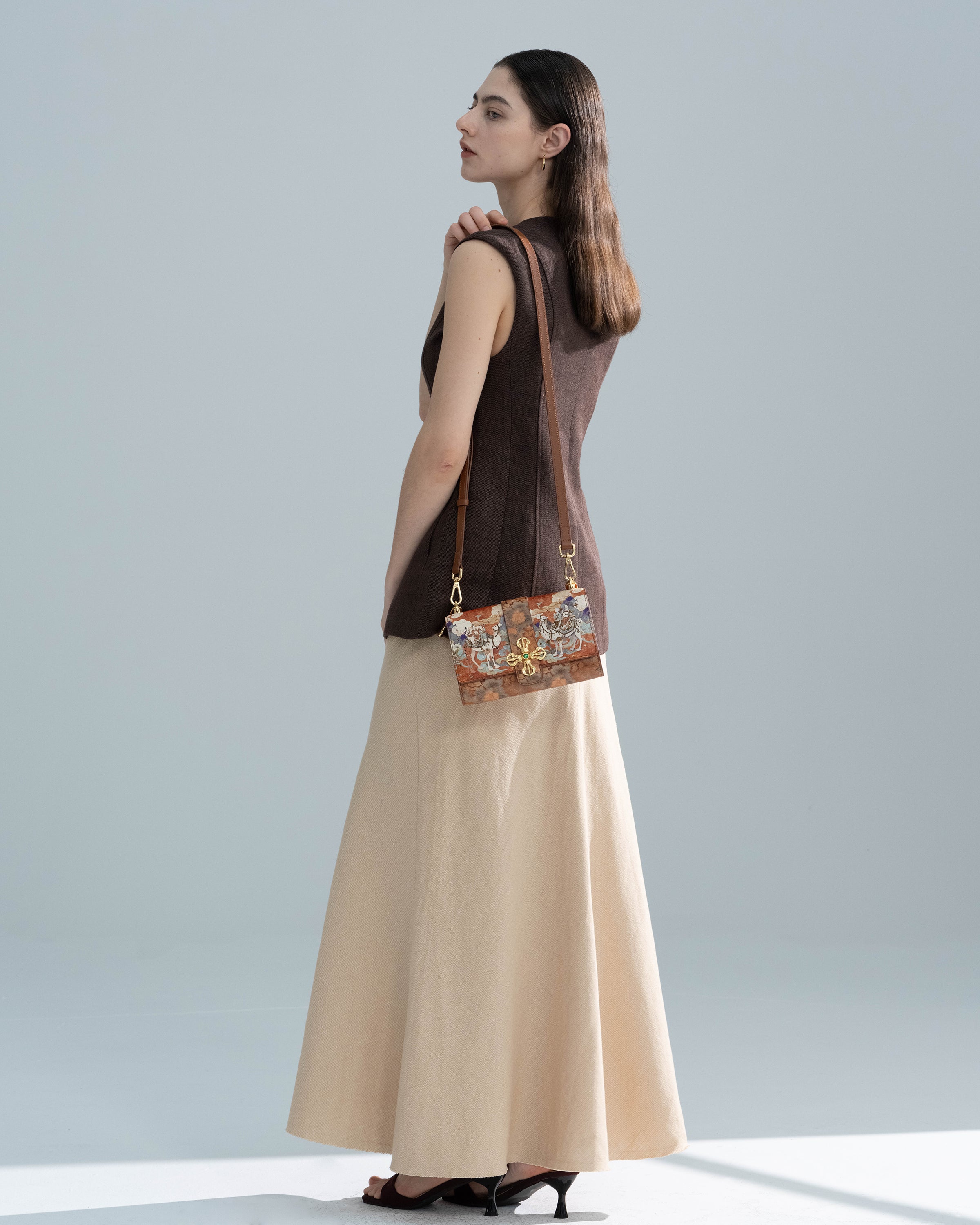 Brown Embroidered Leather Bag