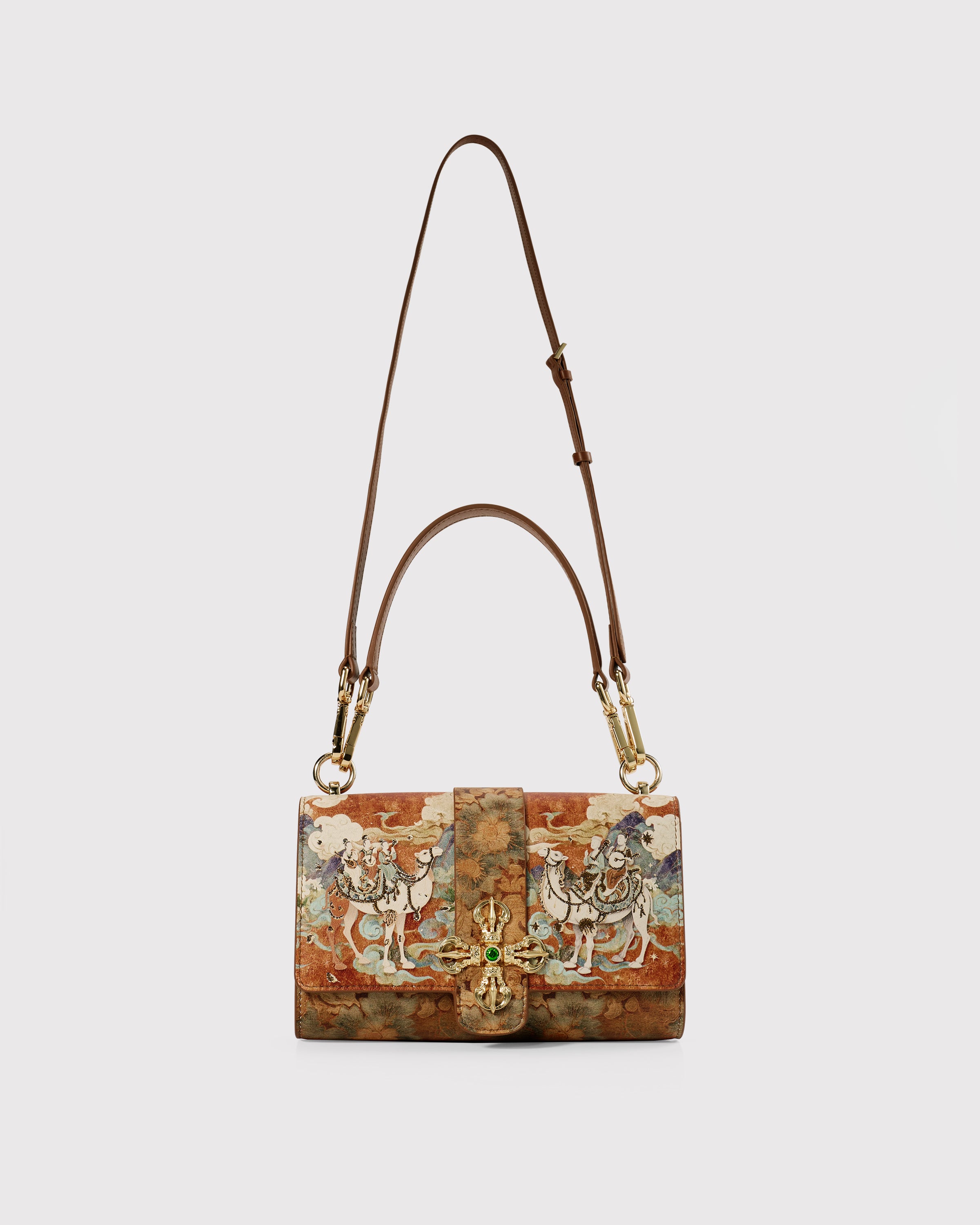 Brown Embroidered Leather Bag