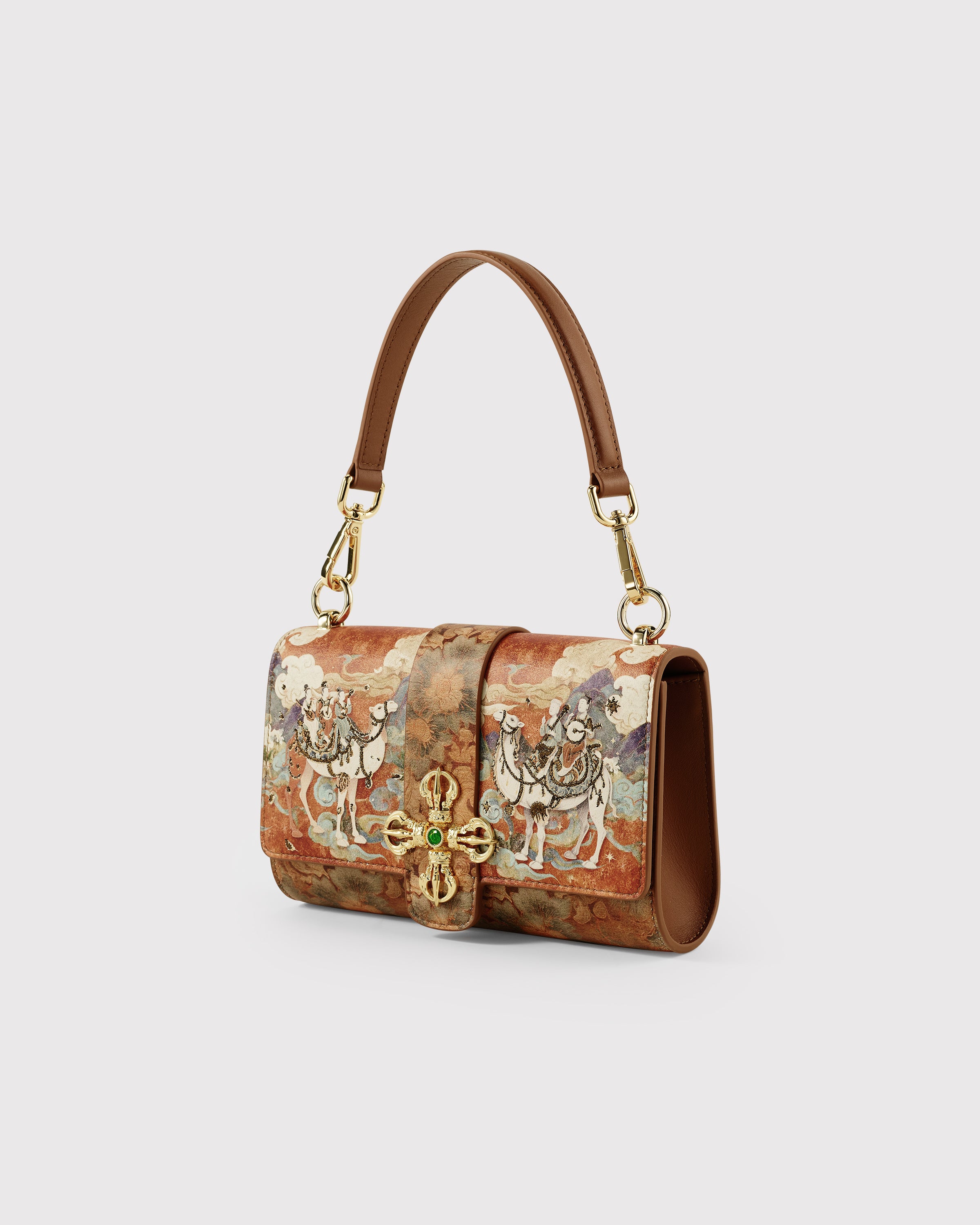 Brown Embroidered Leather Bag