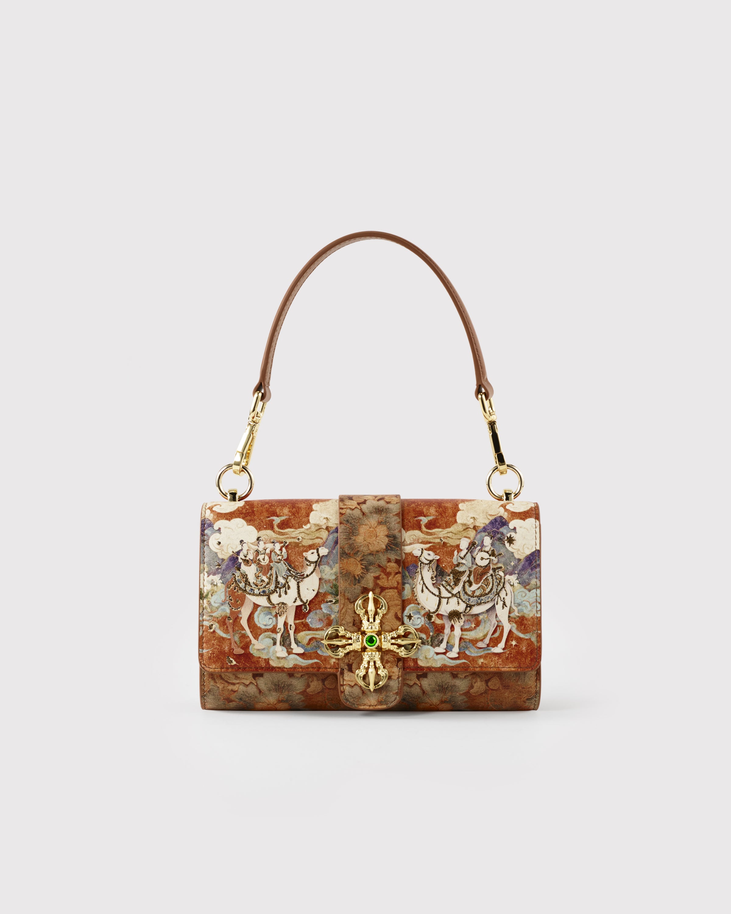 Brown Embroidered Leather Bag