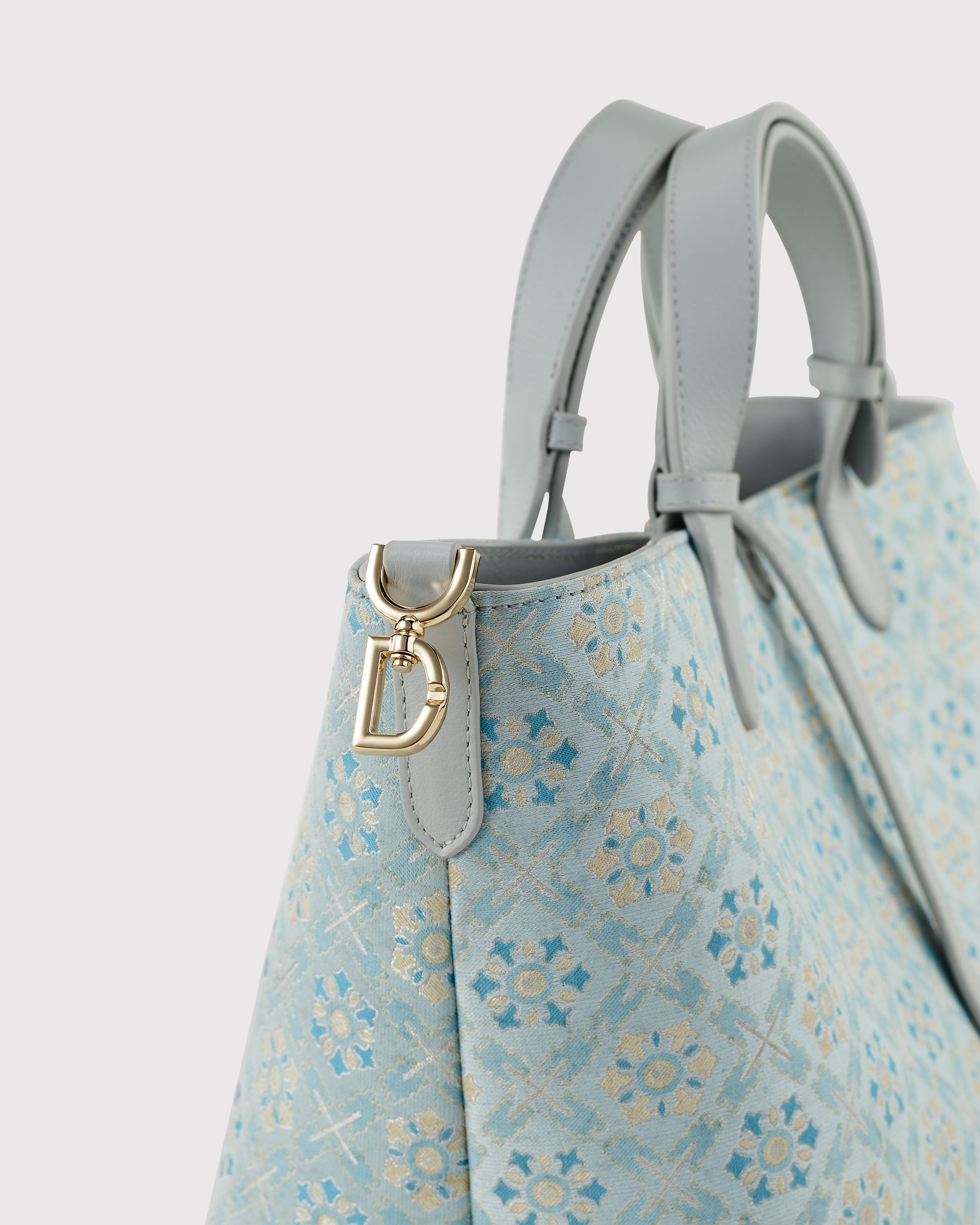 Silk Brocade & Genuine Leather Tote Bag