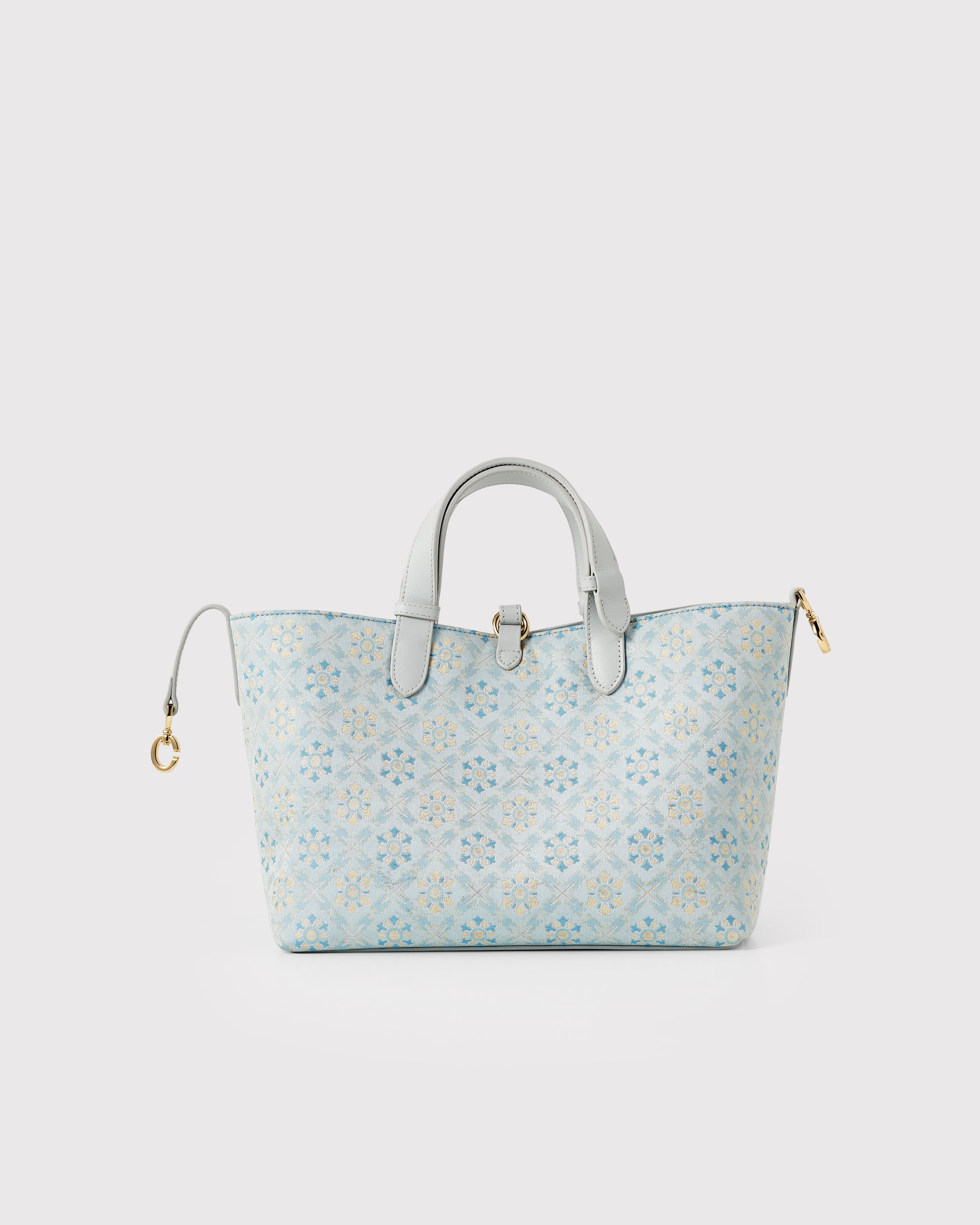 Silk Brocade & Genuine Leather Tote Bag