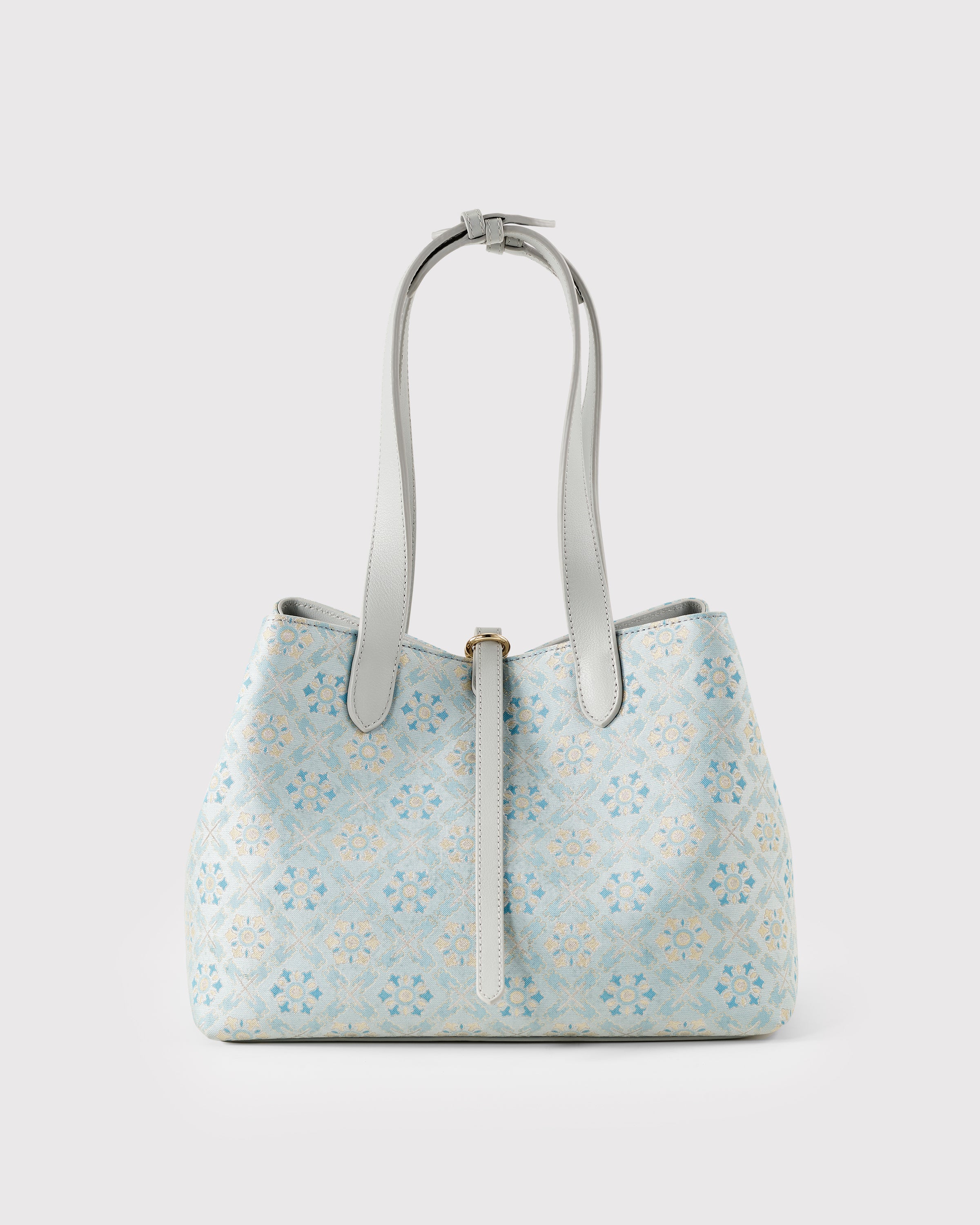 Silk Brocade & Genuine Leather Tote Bag