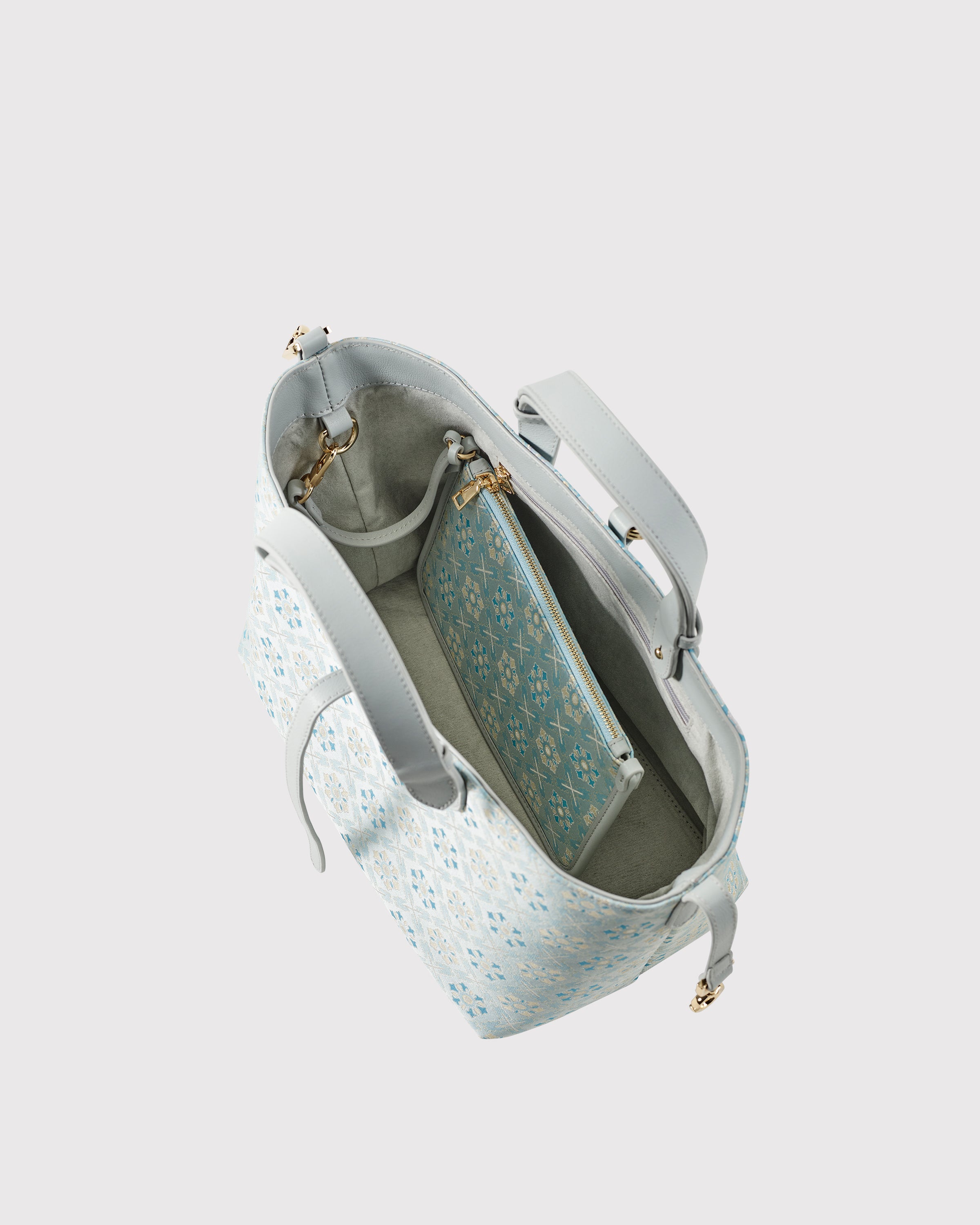 Silk Brocade & Genuine Leather Tote Bag