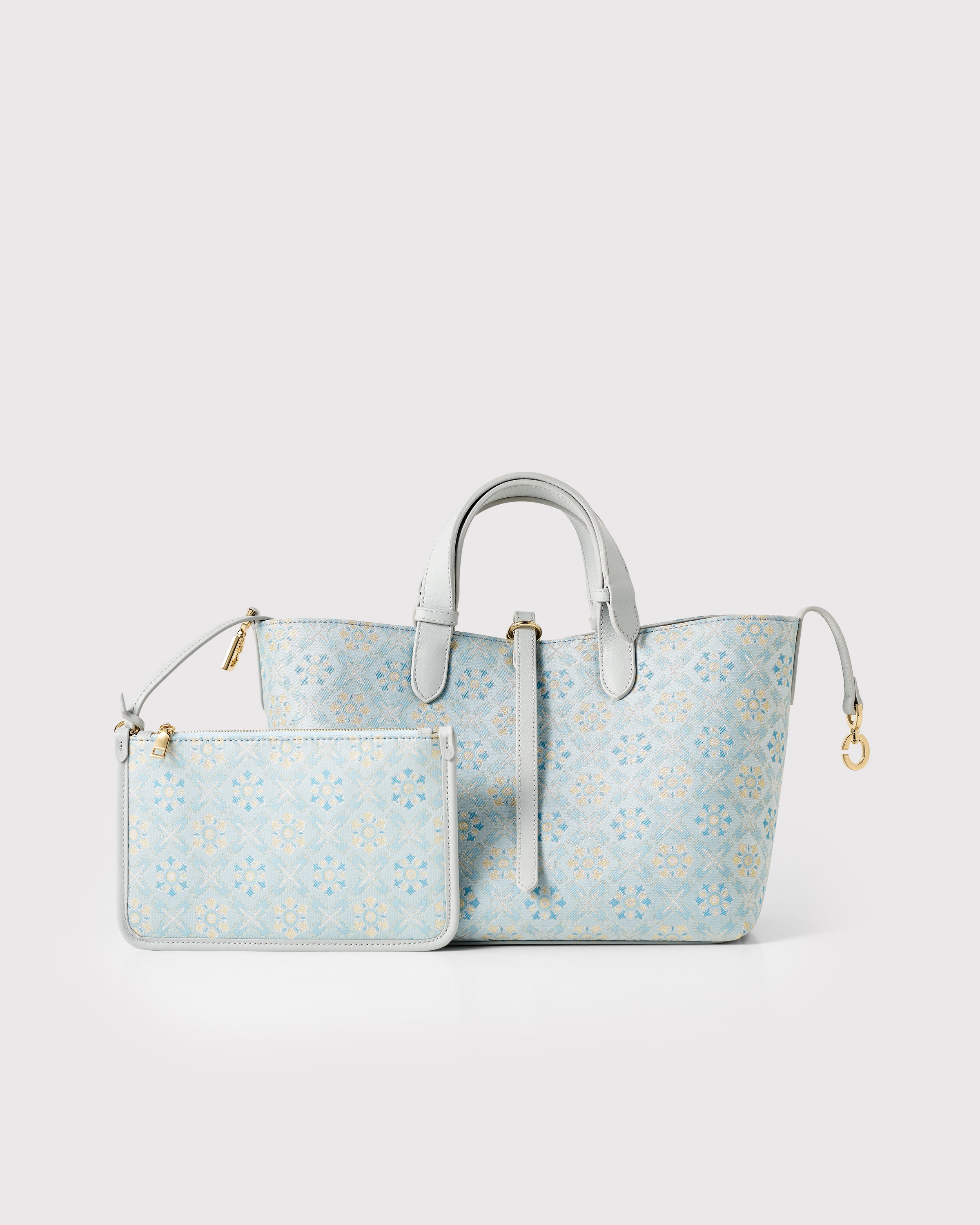Silk Brocade & Genuine Leather Tote Bag