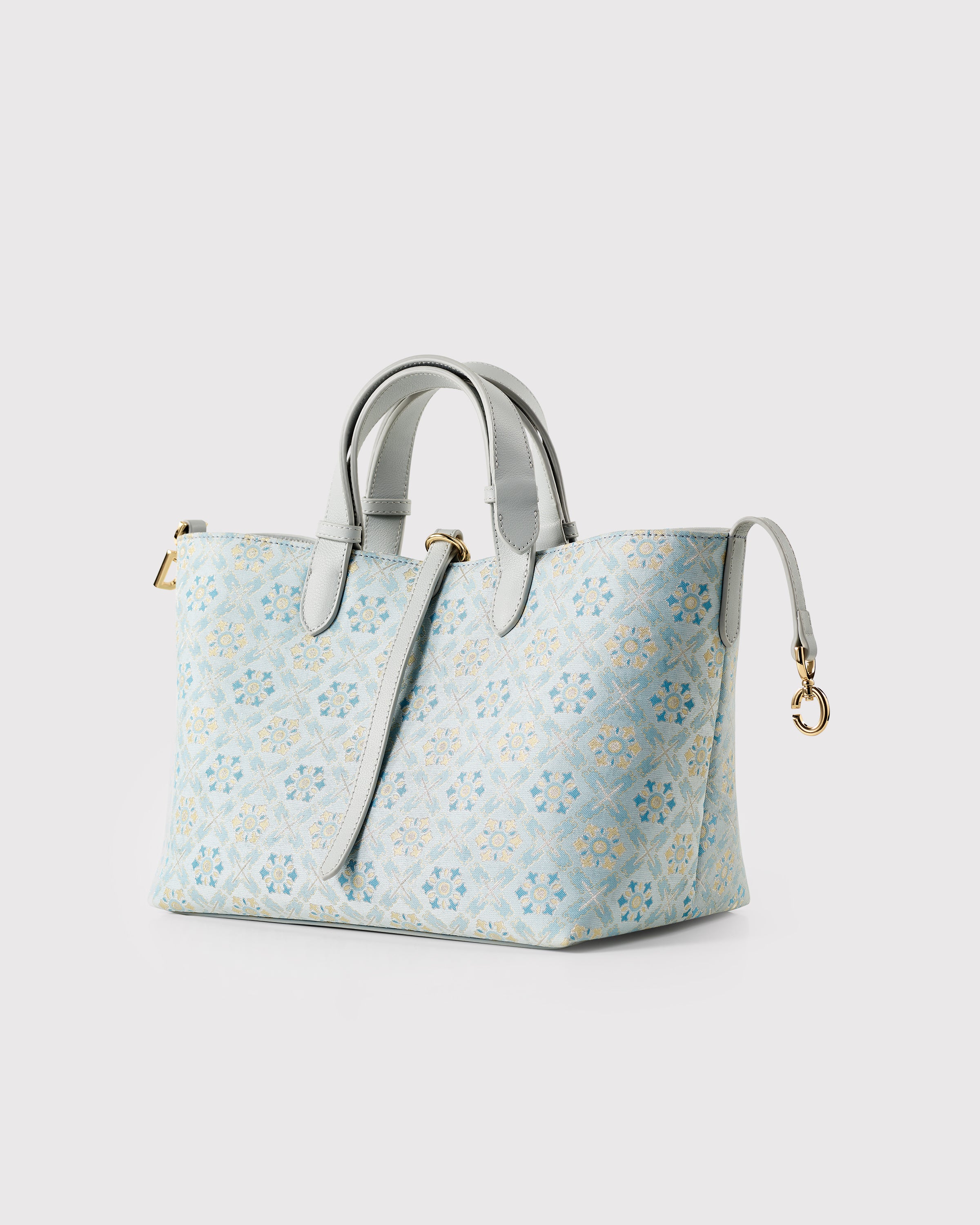 Silk Brocade & Genuine Leather Tote Bag