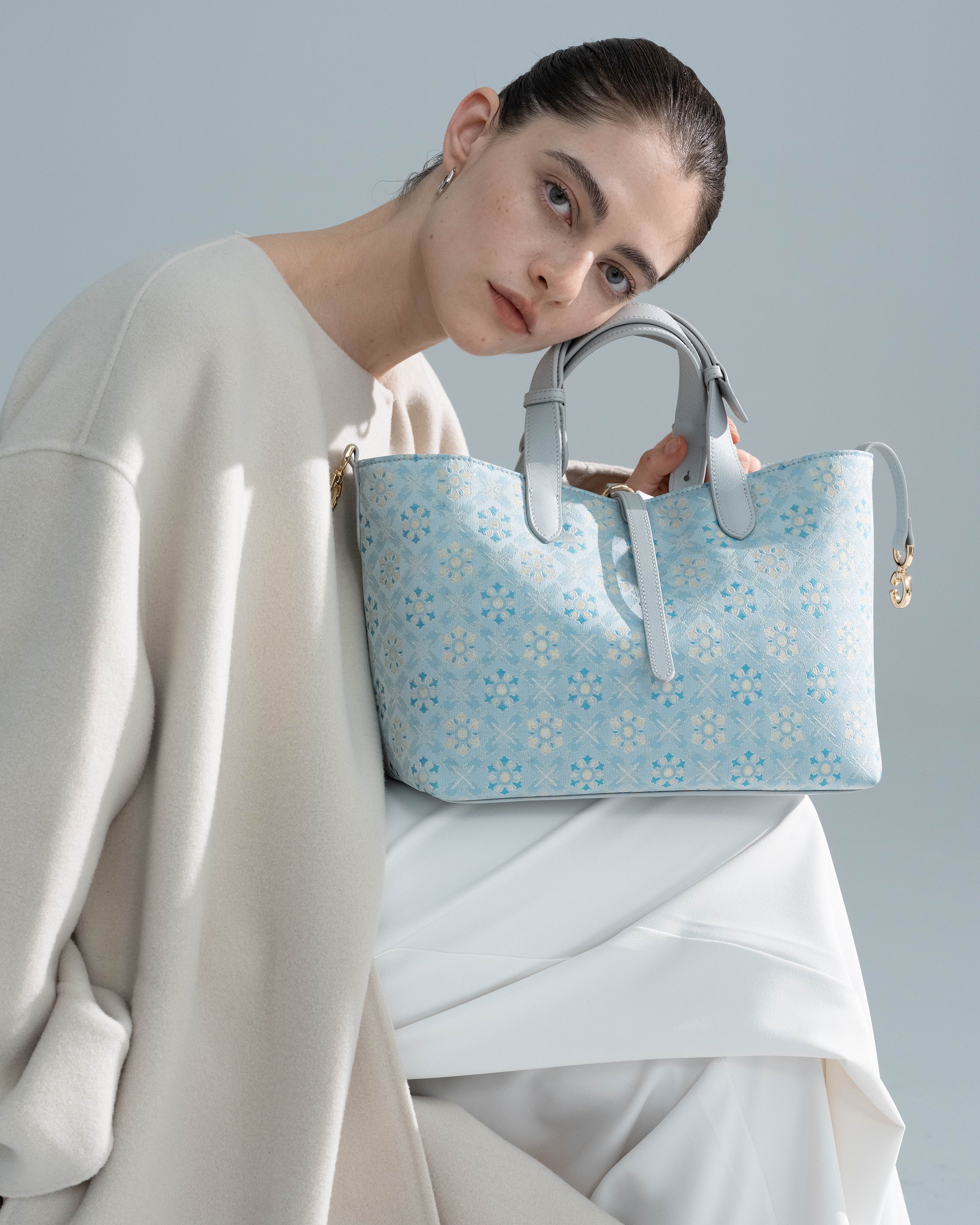 Silk Brocade & Genuine Leather Tote Bag
